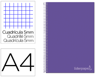 Cuaderno espiral Liderpapel Jolly A4 tapa extradura 80h 75g micro c/5mm. color lila
